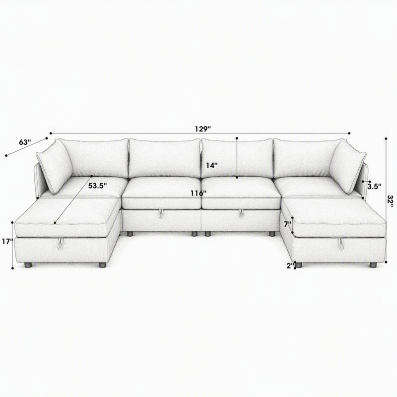 Ensemble canapé d'angle convertible et modulable avec rangement, combinaison de canapés en tissu flexible pour salon
