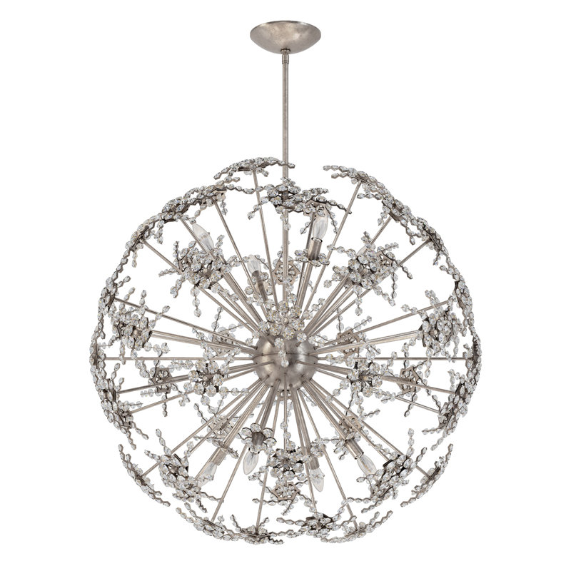 Esteracae 8 Light 36in x 36in Pendant in Black with Clear Radiance Crystals, Antique Silver