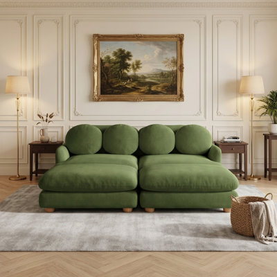 68" Modern Deep Seat Loveseat Sofa with Movable Ottoman and Chenille Fabric