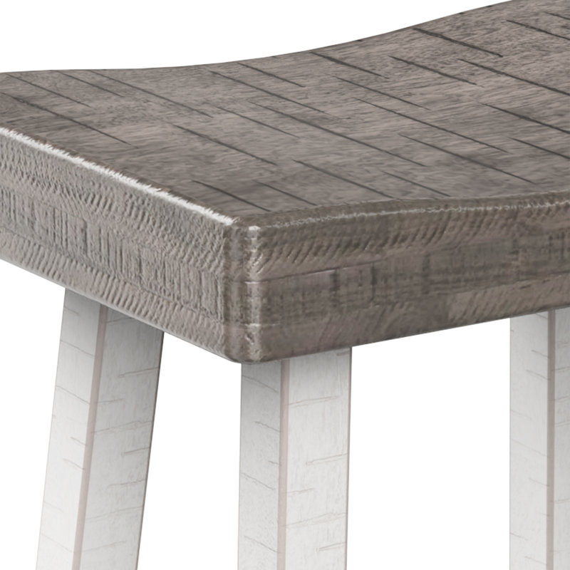 24"/31" Solid Wood Backless Saddle Counter Stool with Footrest, Bar Stool (31” Seat Height), Gray/White