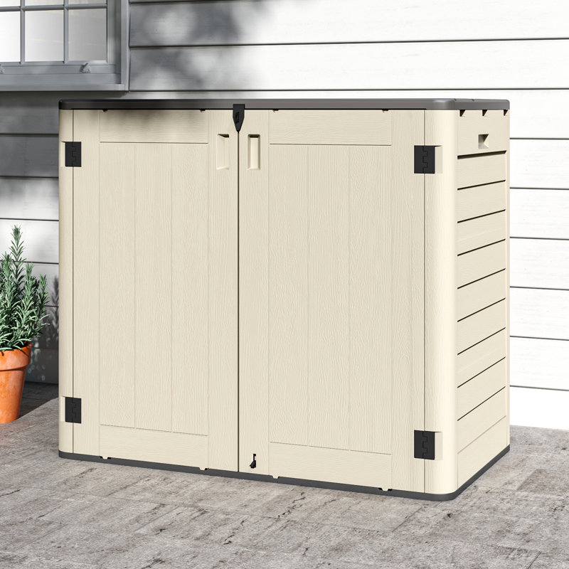 Unité de rangement extérieure l 4 pi x H 3,5 pi avec tablettes, Beige, 30 cuft