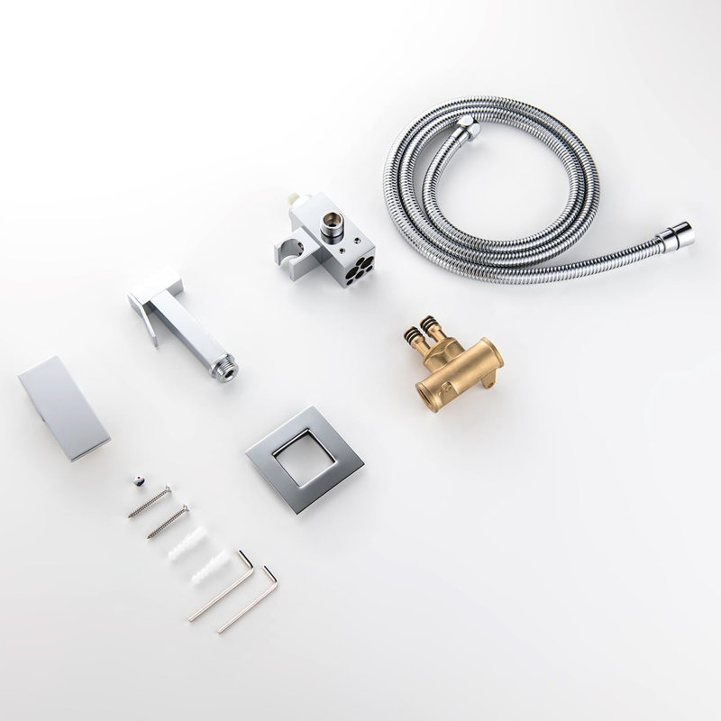 Concealed Bidet Taps Hot And Cold Set With Hose,Wall Mount,Silver