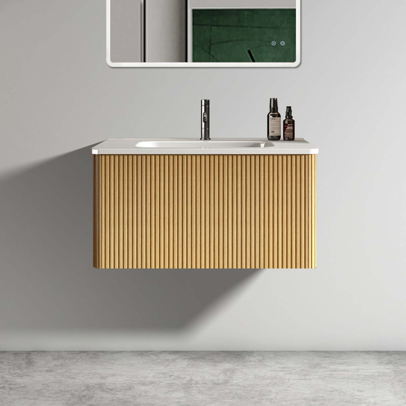 Meuble-lavabo mural moderne à rayures avec lavabo en céramique
