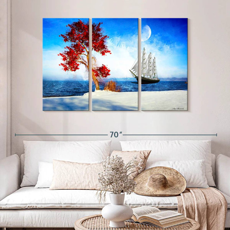 Mehar Red Tree And Ship, 32" H x 50" W