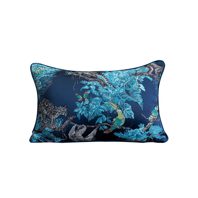Housse de coussin réversible en mélange de coton à imprimé animal, Bleu, H 12 po x l 20 po