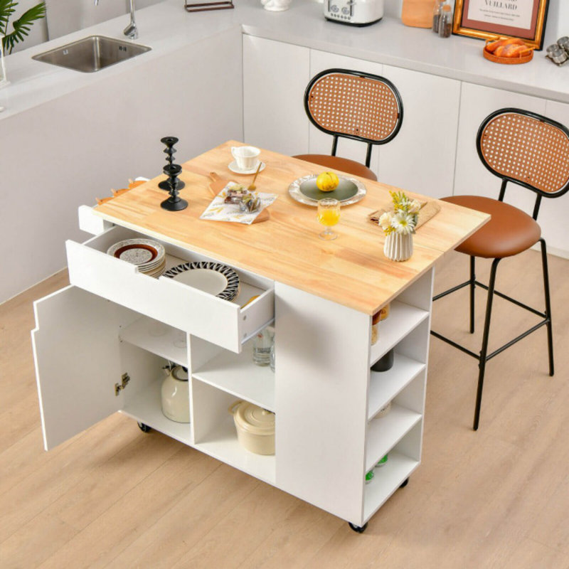 Solid Wood Top Kitchen Island, White