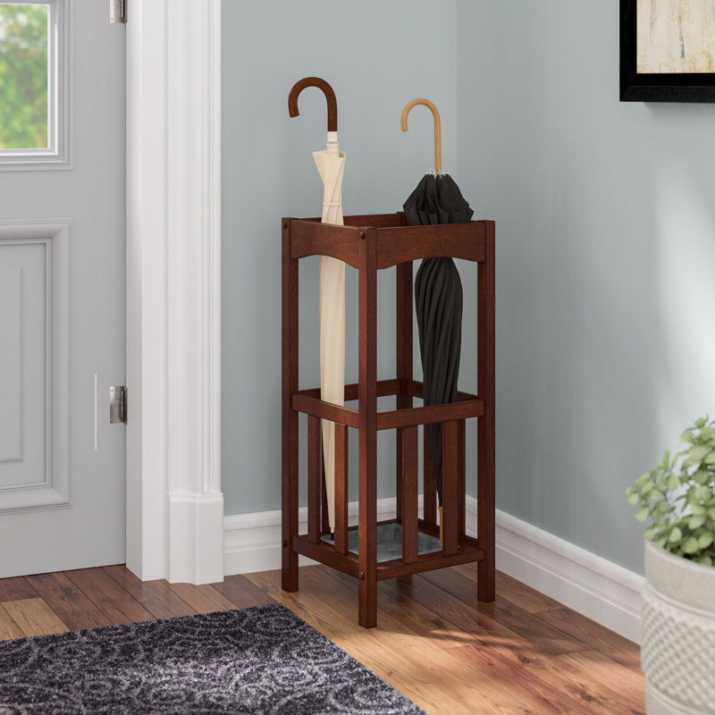 Walnut Wood Umbrella Stand with Metal Tray