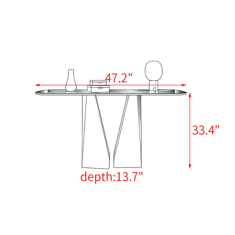 Console en pierre frittée de style italien, H 33,4 po x l 47,2 po x P 13,7 po, Brun / Noir