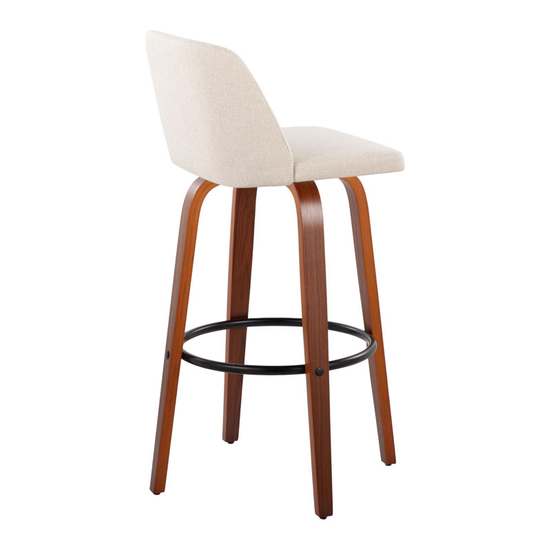 Tabouret de comptoir pivotant 24,25 po Lakyia, Mélange de polyester crème / structure en noyer