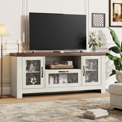 58" Farmhouse TV Stand for TVs up to 65", Entertainment Center with Acrylic Doors & Adjustable Shelves