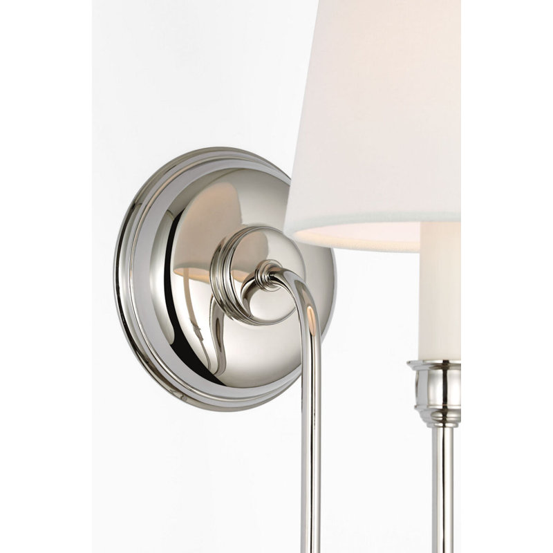 Vendome 21" Deep Arm Sconce with Linen Shade, Polished Nickel