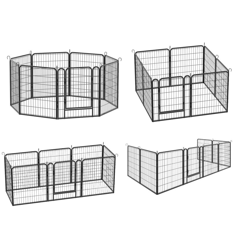 Parc pour chien pliable H 32 po H 8 panneaux, enclos en métal avec porte verrouillable pour chiens de taille moyenne à grande, utilisation intérieure / extérieure