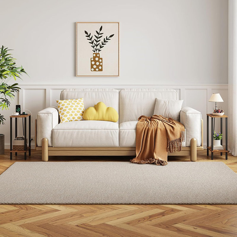 Petite table de bout avec station de charge, table d'appoint étroite avec ports et prises USB, ensemble de 2, table de canapé Skinny, table de chevet mince, salon, chambre à coucher, brun TB01BB0602