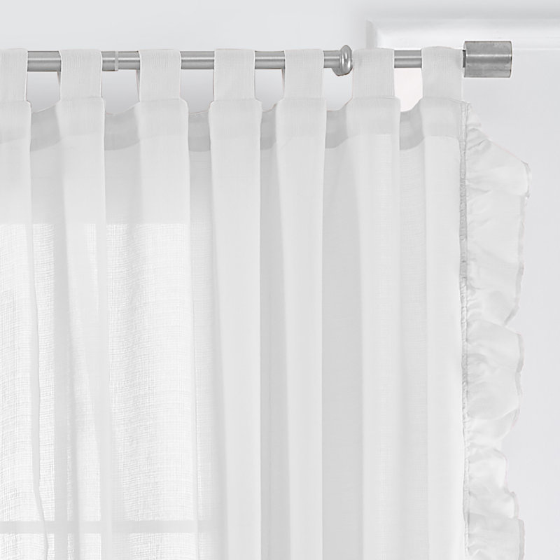 White Sheer Cotton Tab-Top Ruffle Window Curtain Panel