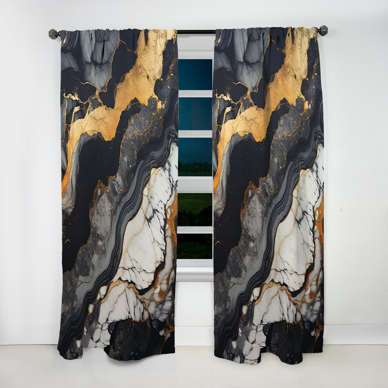 Devi Minimalism Chrome Gold And Black Potteries III - Modern Velvet Curtain - Room Darkening - 1 Panel, 52" W x 95" L