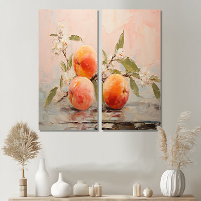 Fruit abstrait pêche - ensemble d'art mural traditionnel de 2