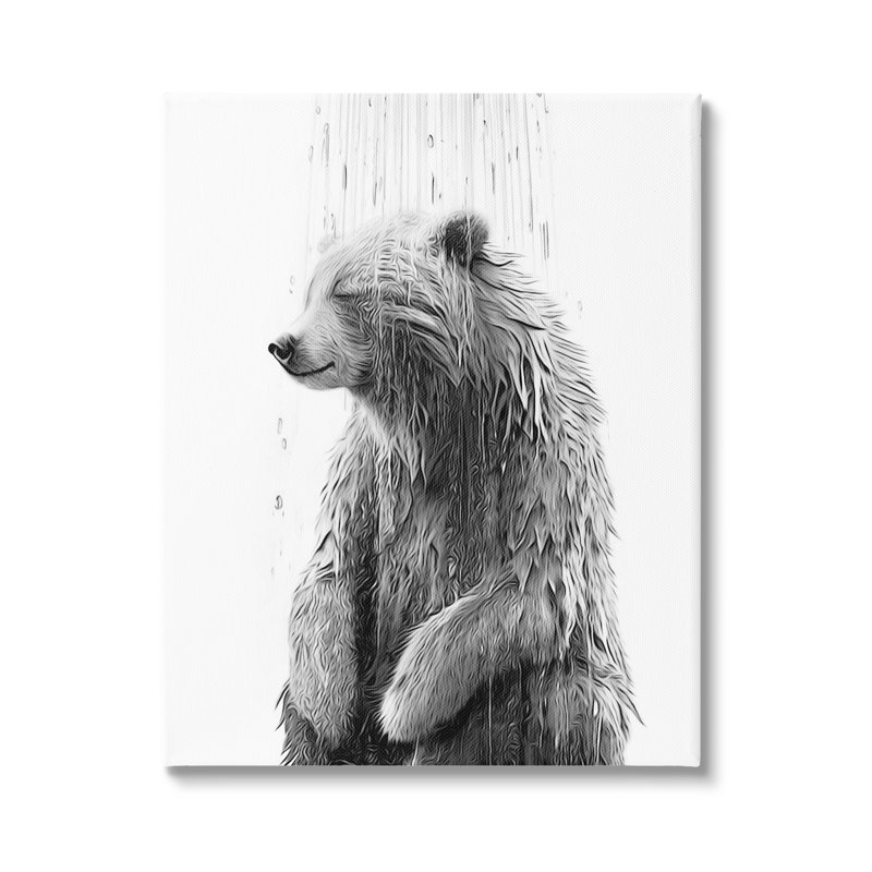 Ours éclaboussures d'eau sur bois par Annalisa Latella, H 30 po x l 24 po x P 1,5 po, Giclée encadrée noir minuit
