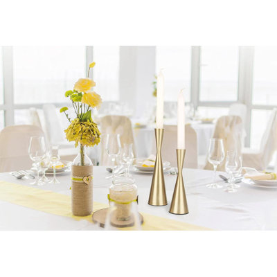 Elegant Brass Metal Taper Candlestick Holders Set Of 2 - Sturdy Table Decorative Candle Stand For Wedding, Dining, Party And Home Decor