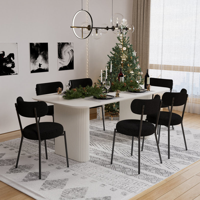 Ensemble de salle à manger rectangulaire à double piédestal avec table de salle à manger de style crème, Blanc, 7