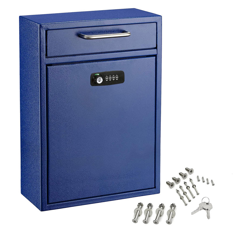 Grande boîte aux lettres murale sécurisée avec serrure à combinaison, Bleu, H 16,2 po x l 11,2 po x P 6,7 po