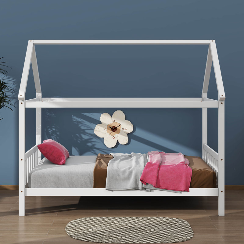 Lit simple pour enfant en forme de maison, Blanc