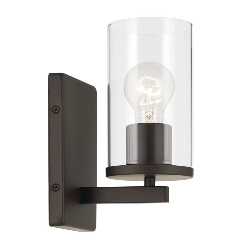 1-Light Bronze Bath Vanity Wall Sconce with Clear Glass Shade, Bronze