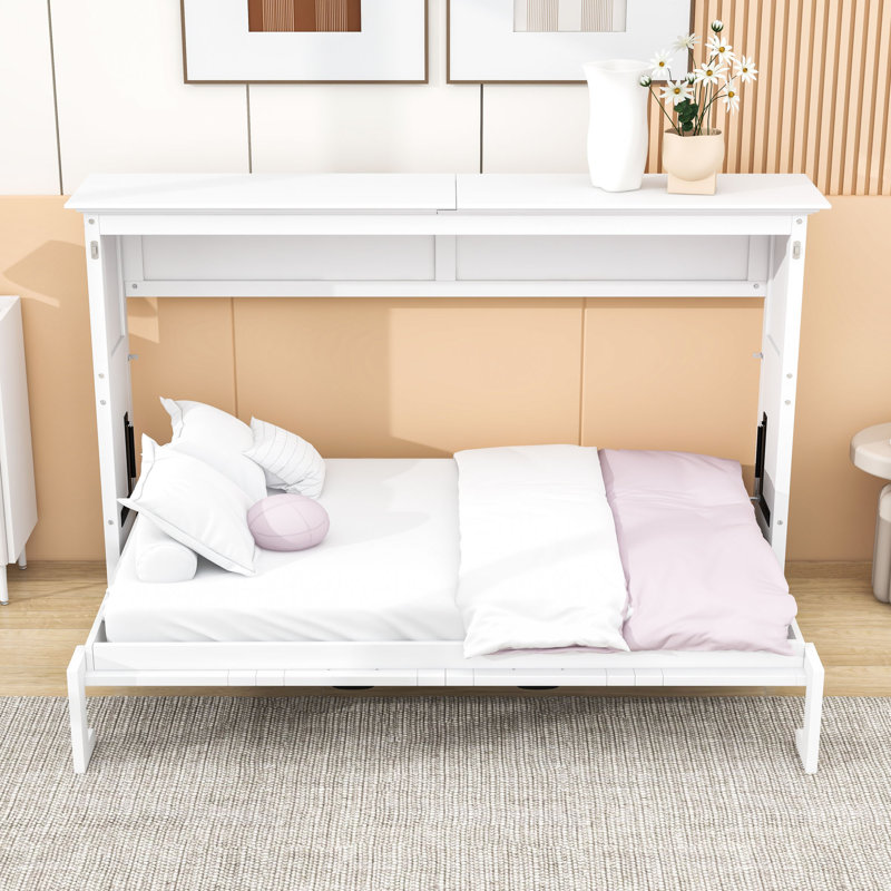 Lit escamotable, pliable dans une élégante armoire blanche, Lit simple, Blanc
