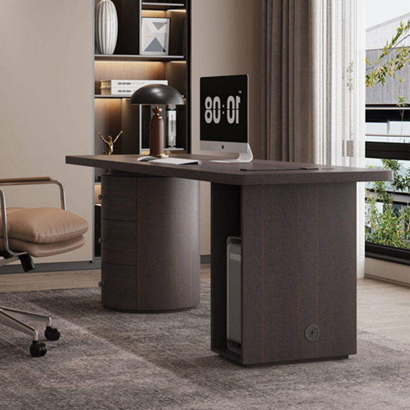 Bureau rectangulaire en bois manufacturé Smoky Wood, Retour à gauche, H 29,53 po x l 70,87 po x P 27,56 po