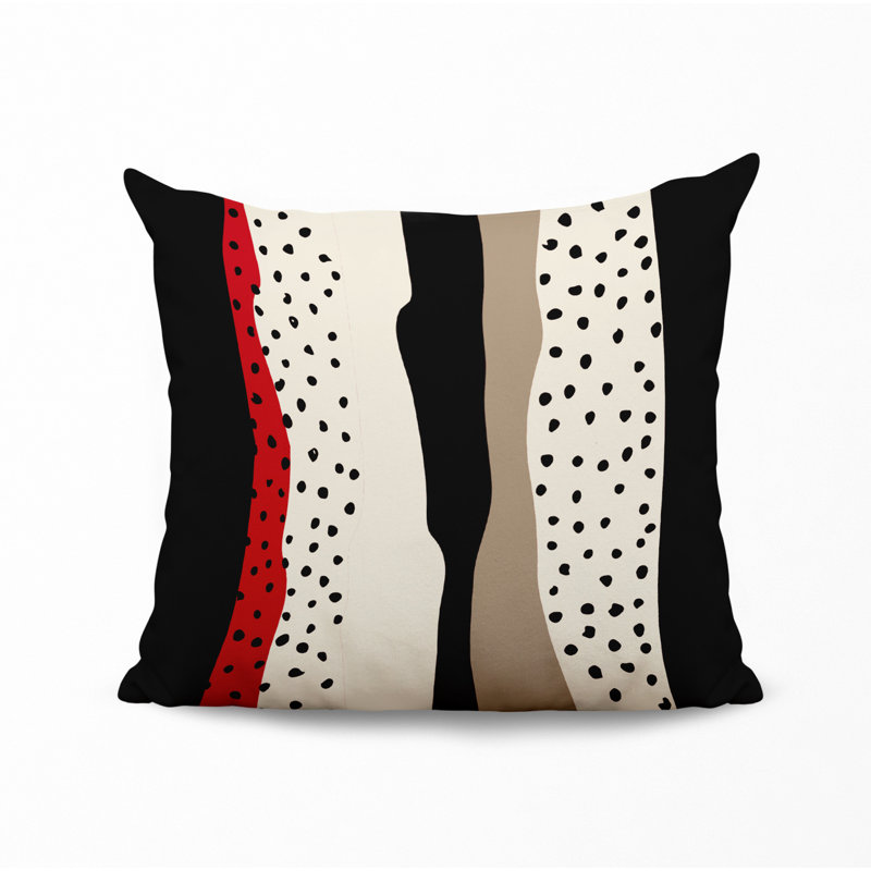 Coussin décoratif intérieur / extérieur en polyester filé Bode, Rouge / blanc cassé / beige / noir, 19 po x 19 po