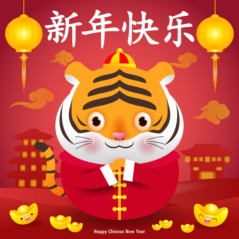 Joyeux Nouvel An chinois, impression sur toile tendue, H 12 po x l 12 po