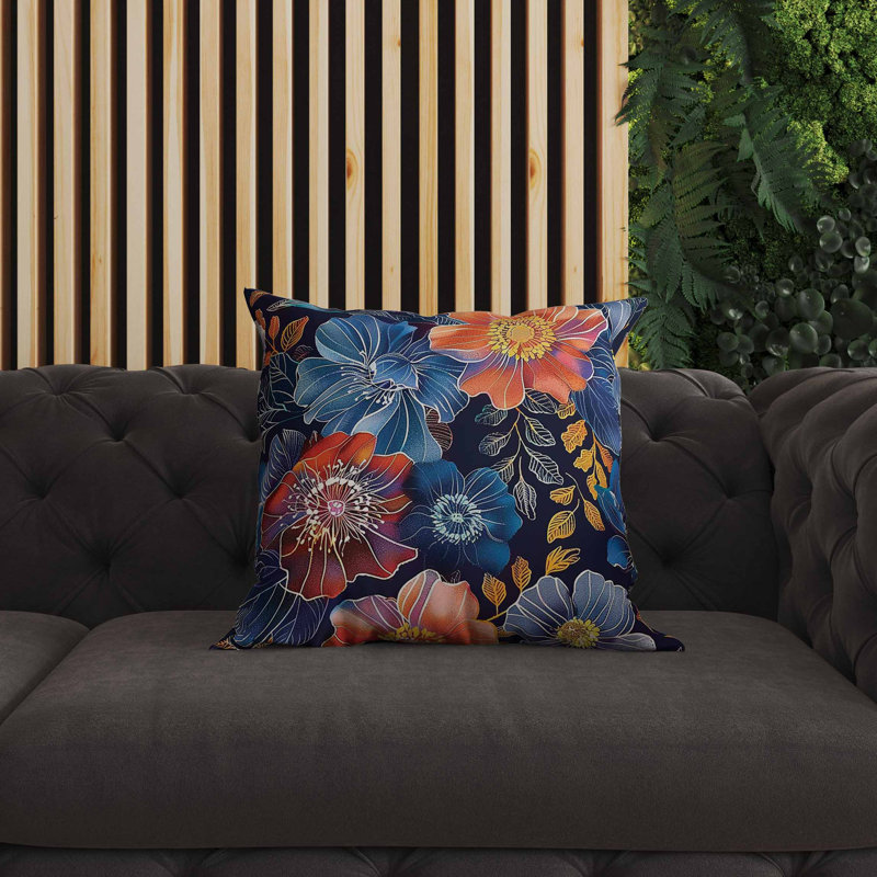 Coussin intérieur / extérieur Painted Petalscape, Carré 26 po, Bleu / Noir / Orange