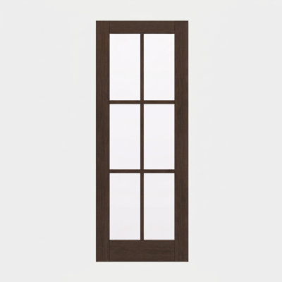 96" Slab Mahogany Exterior Door, SDL 6 Lite, Unfinished