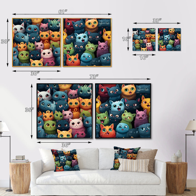 Ensemble de 2 papiers peints Gathering, Cadre flottant noir, H 16 po x l 33 po