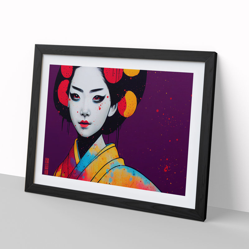 XH1022-6625X Geisha Vol.2 Abstract 1 Piece Single Picture Frame Painting, 46cm H x 64cm W x 2cm D, Black