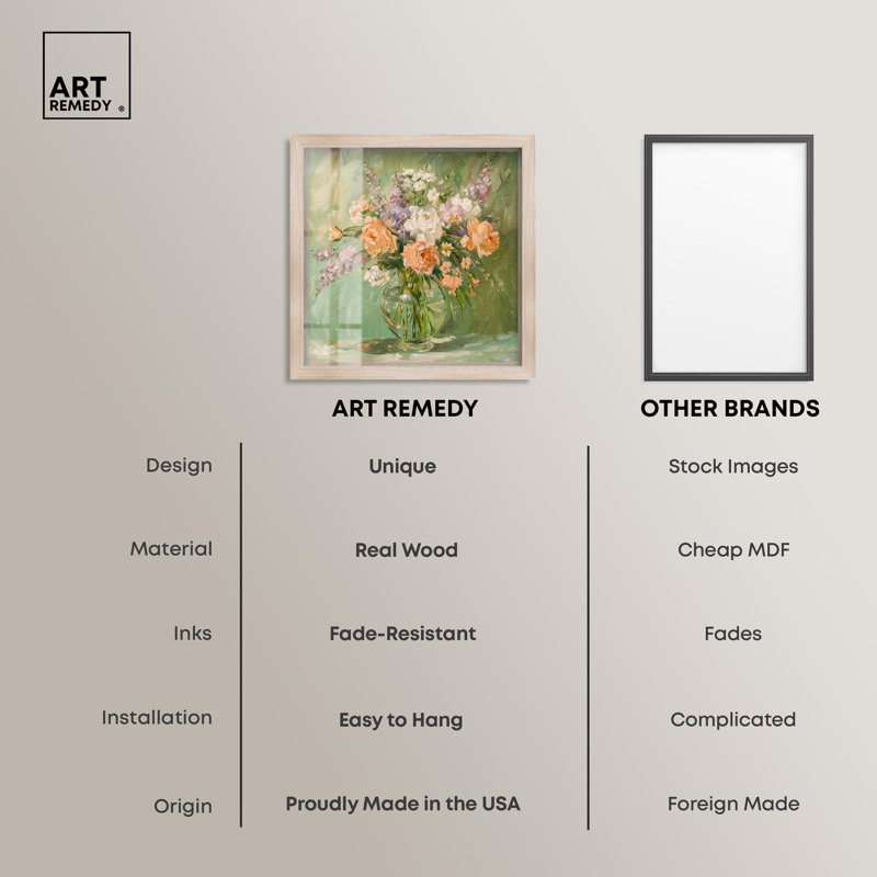 Vase et verdure, boîte à ombre, impression de cowboy tendance par Art Remedy, H 21 po x l 21 po, Crème, crème