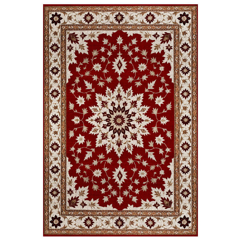 Tessa Collection Digital Print Cotton-Polyester Burgundy Floral Rug, Rectangle 3'4" x 6'7"