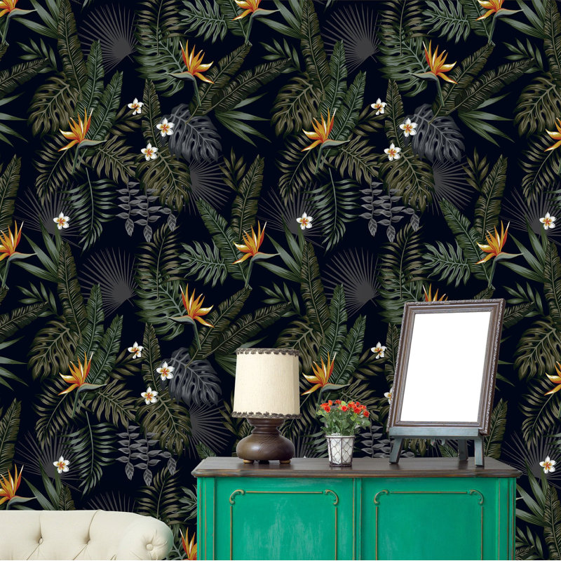 Adhésif mural tropical foncé à peindre, l 25 po x L 50 po