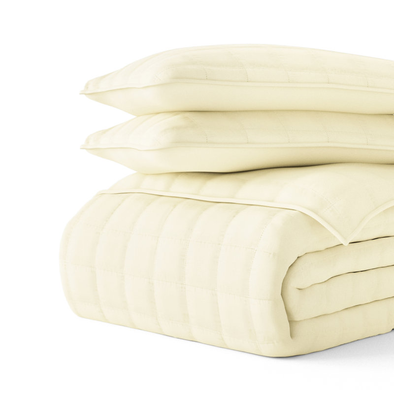 Yellow Twin Microfiber Quilt Set with Pillow Sham