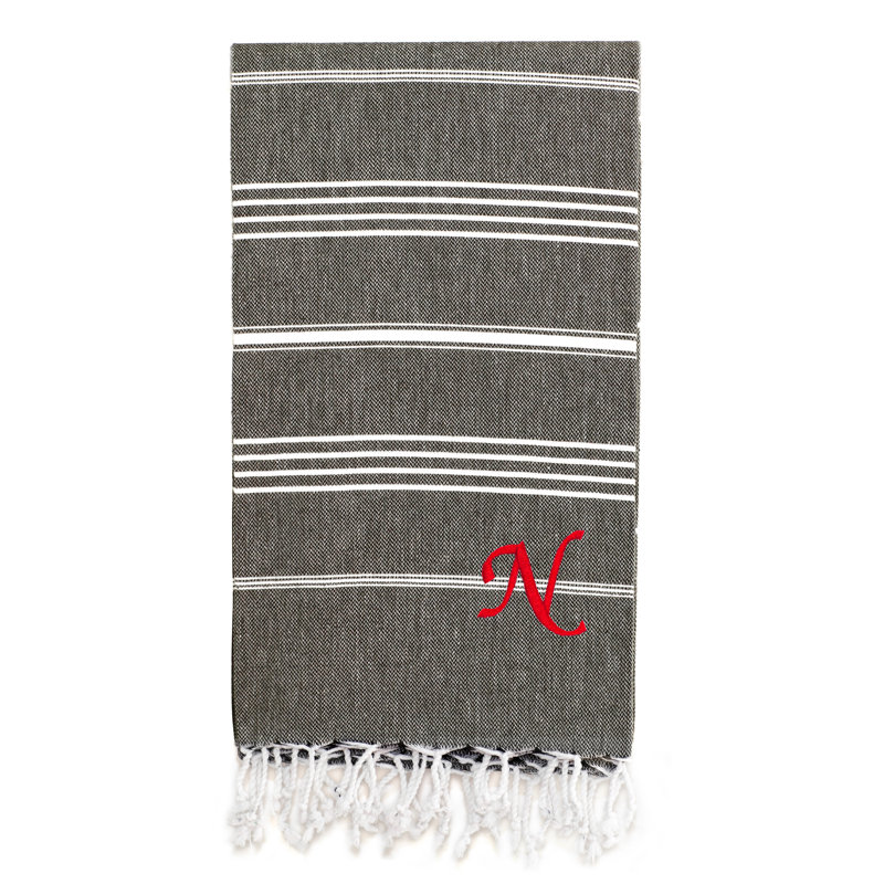 Serviette de plage 100% coton Pestemal Lucky, Gris foncé / Blanc, N