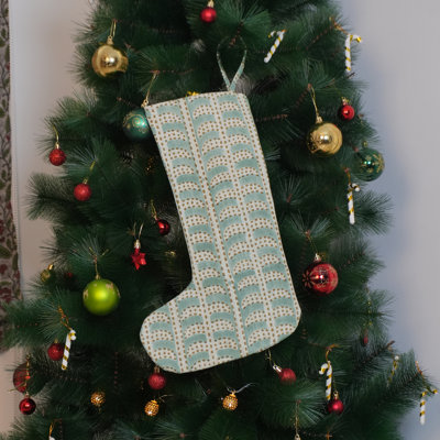 Chaussette de Noël en lin épais, imprimé Garud bleu pour décor traditionnel festif