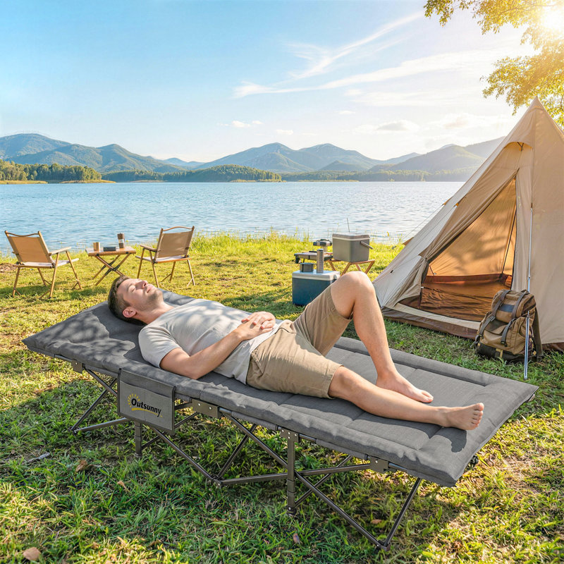 Lit de camping pour adultes avec coussin rembourré, gris, Gris