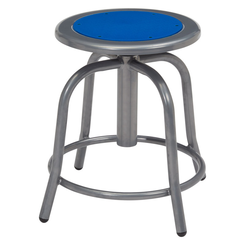 Adjustable Height Ergonomic Lab Stool with Footrest, Persian Blue, Silver