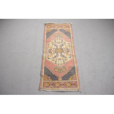 Handwoven Vintage Turkish Rug in Vibrant Red for Kids Room or Entryway with Elegant Oushak Design