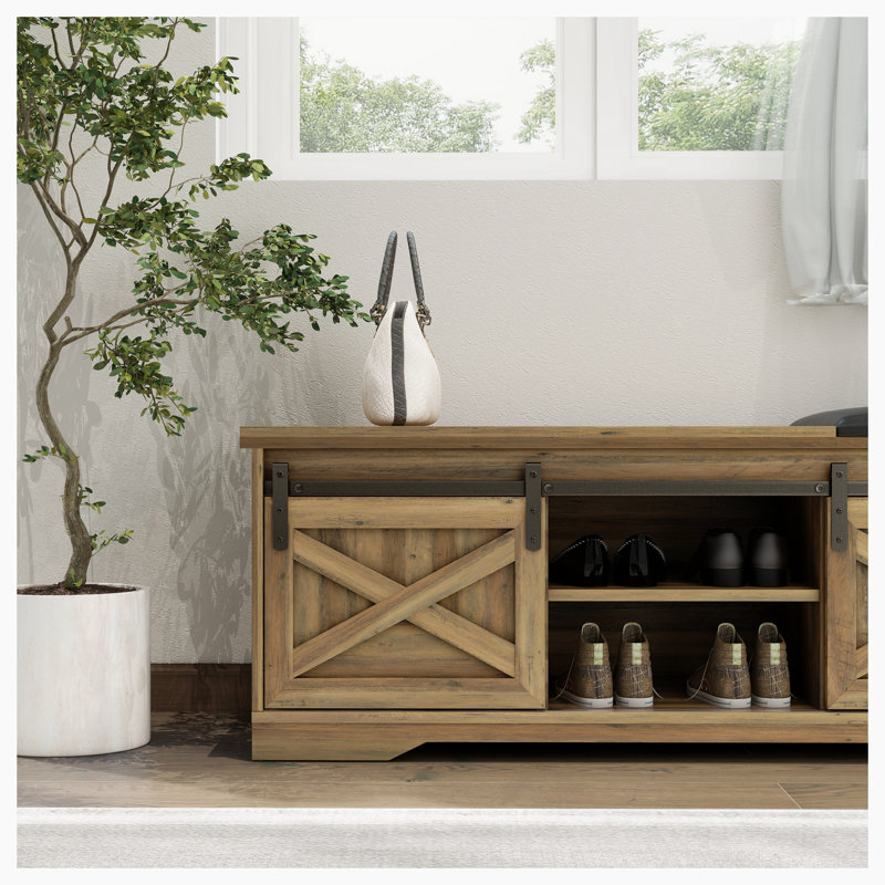 6 Pair Shoe Storage Bench, Light Brown