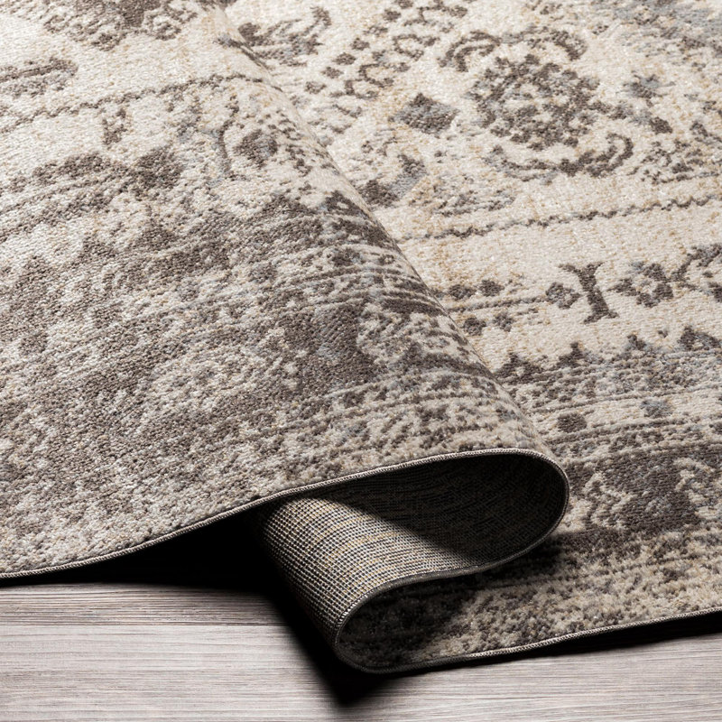 Tapis brun foncé / gris Dickison, Rectangle 6 pi 7 po x 9 pi
