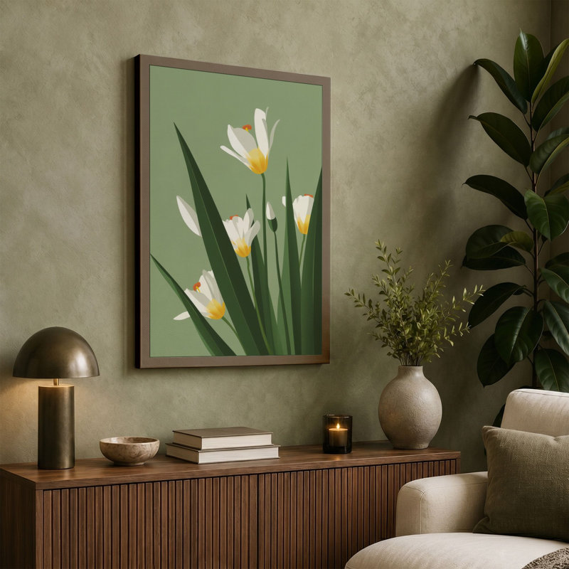 White Flowers Rising Botanical - Wrapped Canvas, 30x20 - 76.2 x 50.8 cm, Ochre Border