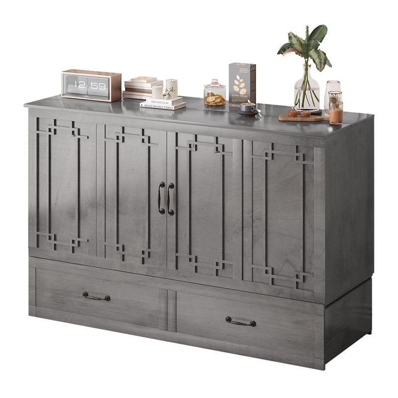  Queen Solid Wood Murphy Bed Cabinet Bed With Drawer & USB Station, Gray