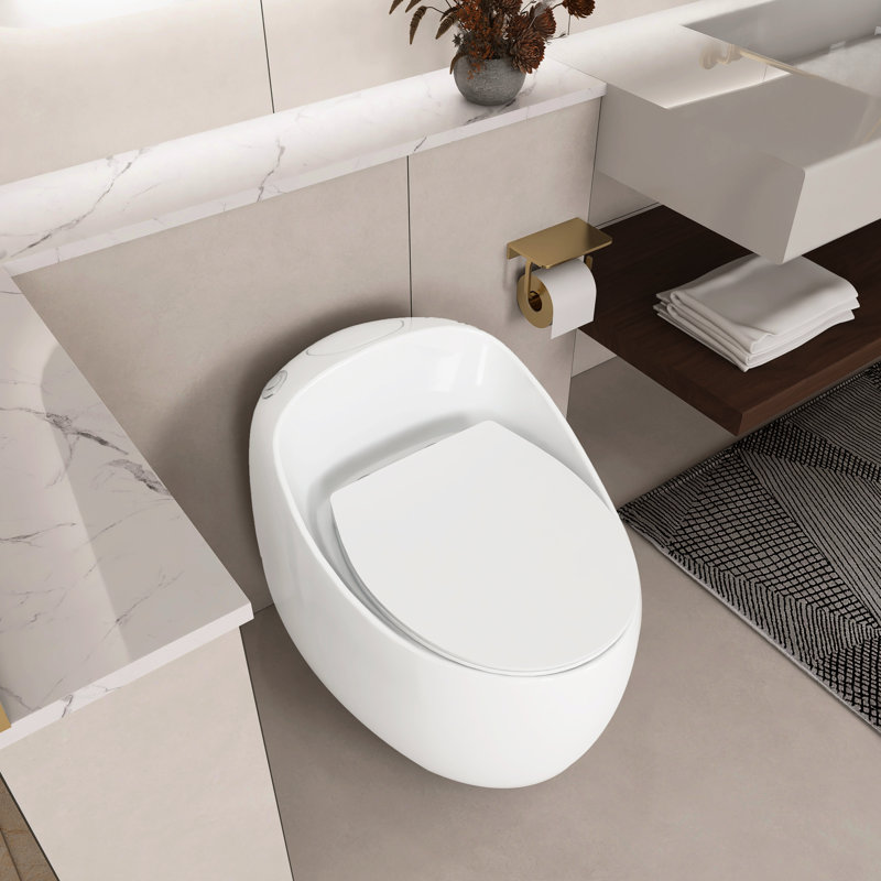 Toilette en céramique en forme d'œuf en blanc brillant - 1,28 chasse simple, teinte, blanc pour salle de bain, design artistique moderne