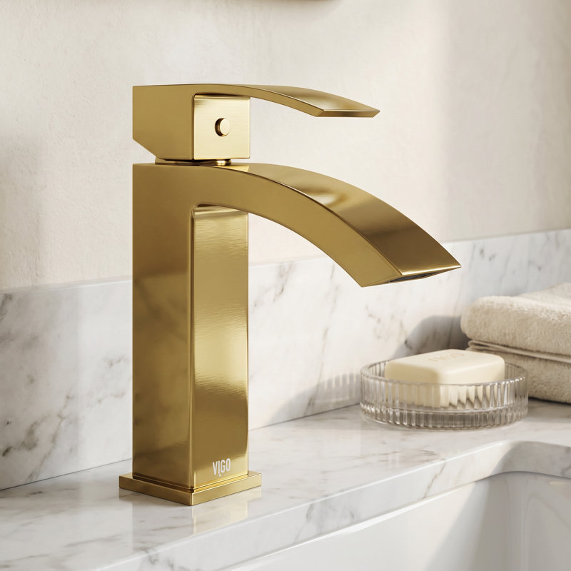 Satro 7" H Single Handle Single Hole Bathroom Faucet, Matte Gold