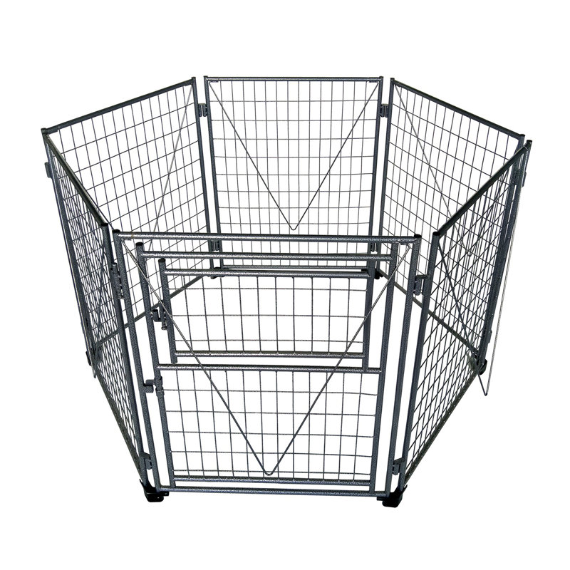 Panel Metal Yard Kennel With Door, 48" H x 48" W x 48" D